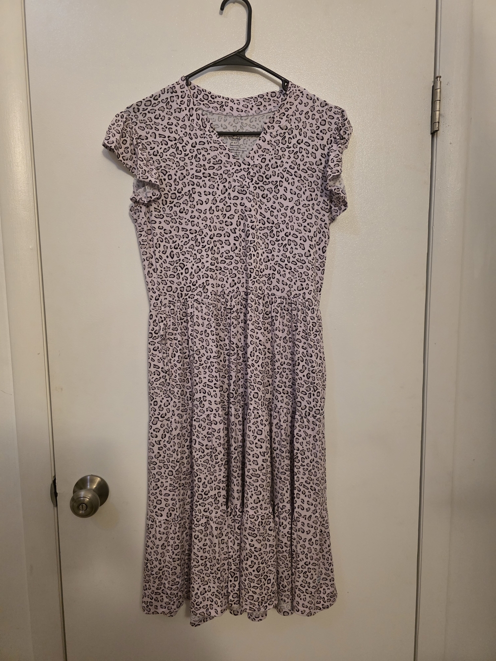 Bamboo Lilac Leopard Print Short Sleeve A-Line Dress